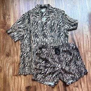 Ksubi Animal Print Swim Trunks and Shirt - M